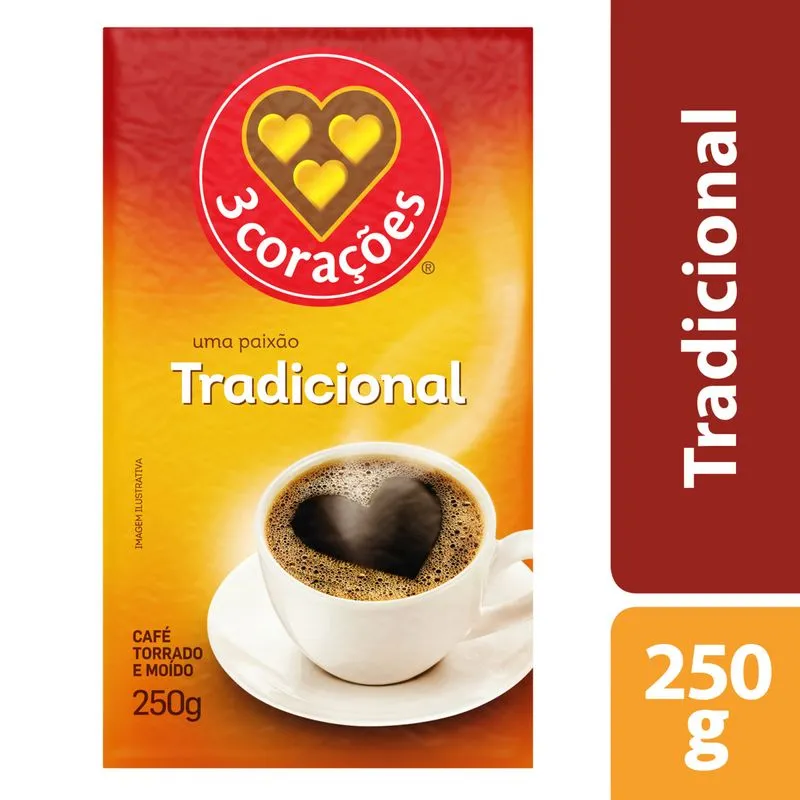 Café 3 Corações Torrado e Moído a Vácuo Tradicional Pacote 