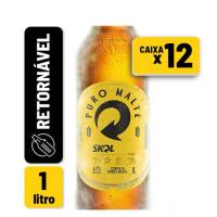 Cerveja Skol Puro Malte Litro (Caixa com 12) - Entrega Rápida